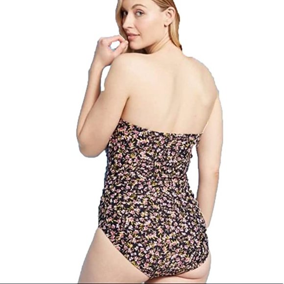 NEW Black Floral Removeable Adjustable Straps Built In Bra 1 Pc Ruffle Swimsuit - Picture 2 of 6